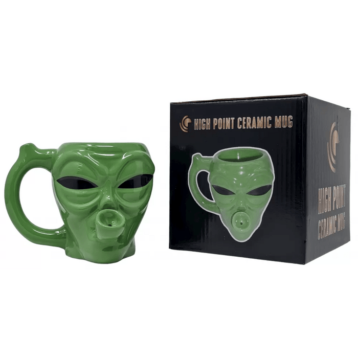 High Point Ceramic Green Alien Mug Hand Pipe - Unique Dual-Function Mug