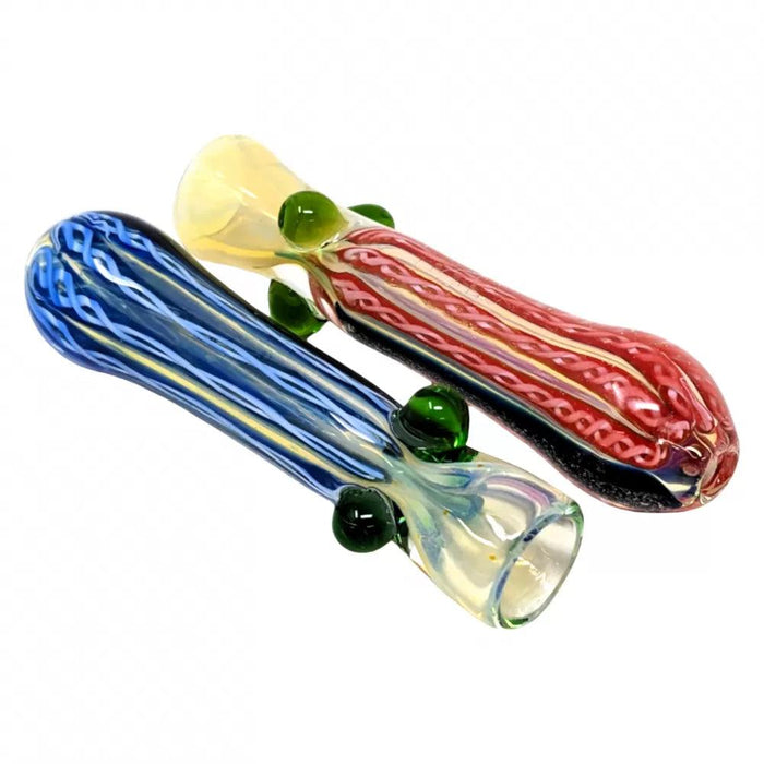 3" Silver Fumed Ribbon & Dicro Art Chillum Hand Pipe