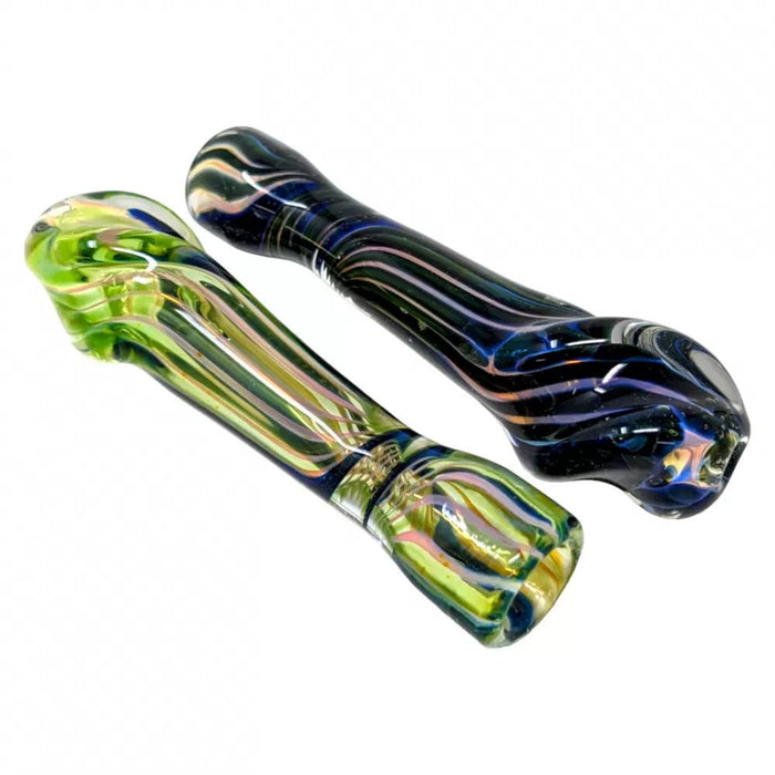 3.5" Silver Fumed Dicro Line Art Chillum Hand Pipe