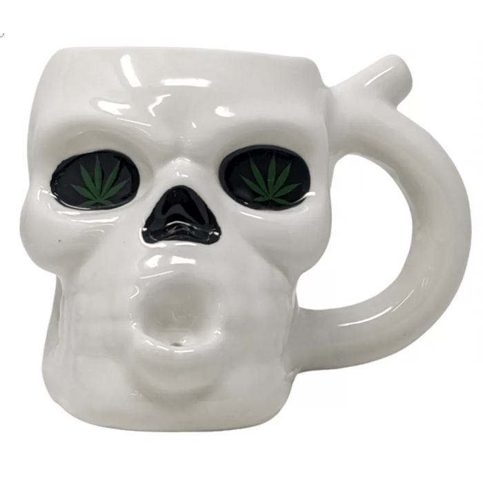 High Point Ceramic Skull Mug with Hand Pipe - Multiple Colors