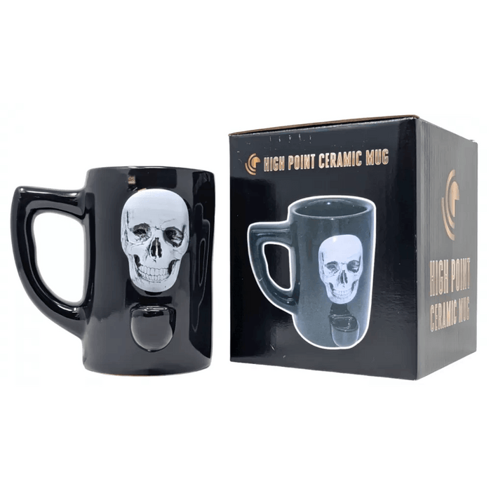 High Point Ceramic Skull Imprint Mug with Built-in Hand Pipe