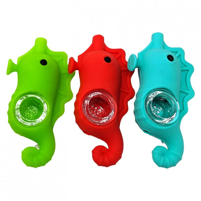 Seahorse-Themed Silicone Hand Pipes | Durable & Vibrant Design