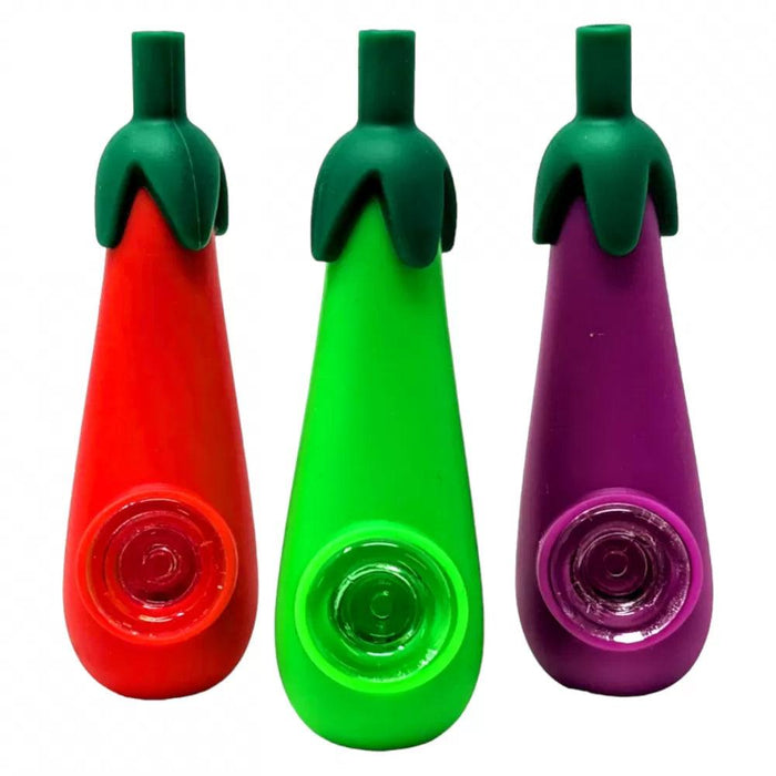 Eggplant Silicone Hand Pipe w/ Glass Bowl – Fun Design