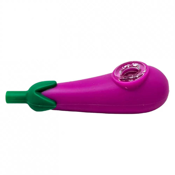 Eggplant Silicone Hand Pipe w/ Glass Bowl – Fun Design