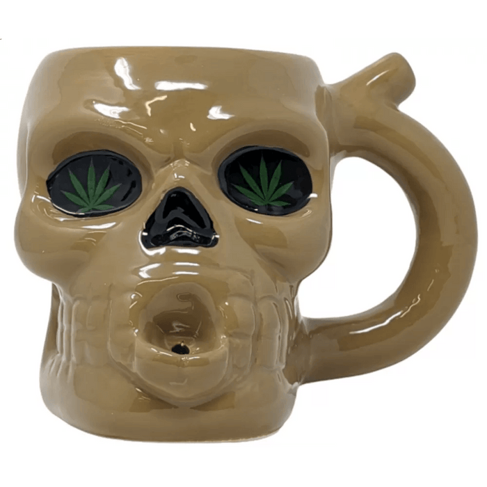 High Point Ceramic Skull Mug with Hand Pipe - Multiple Colors