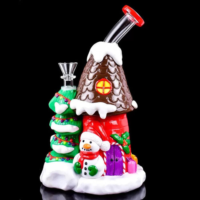 10" Candy Cabin Snowman's Grove Glow-In-The-Dark Christmas Water Pipe