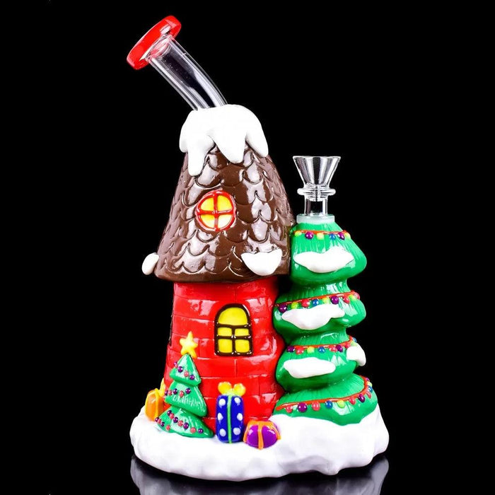 10" Candy Cabin Snowman's Grove Glow-In-The-Dark Christmas Water Pipe