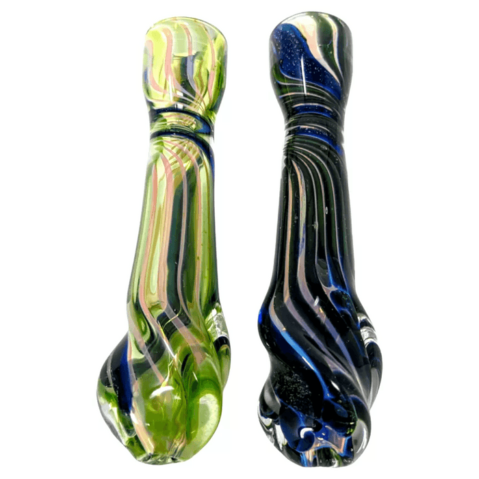 3.5" Silver Fumed Dicro Line Art Chillum Hand Pipe