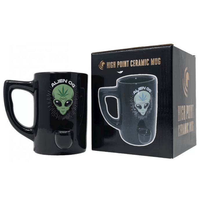 High Point Ceramic Alien Imprint Mug Hand Pipe - Dual-Function Coffee Mug