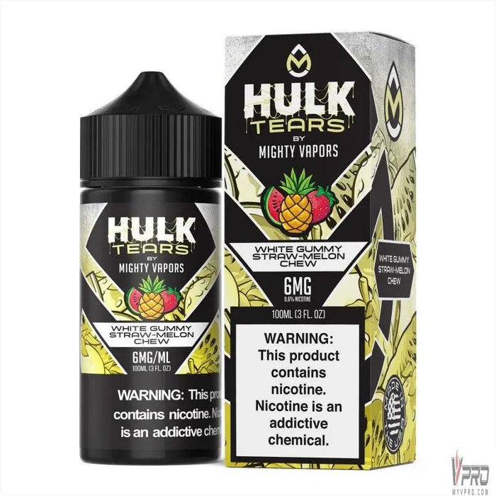 White Gummy Straw Melon Chew - Hulk Tears 100mL Mighty Vapors