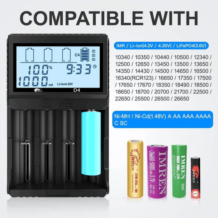 IMREN D4 USB QC 4 Bay Battery Charger